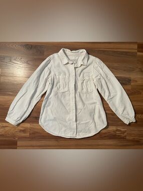 American Eagle Cream Corduroy Button-Up Shirt | Soft Textured Blouse Small